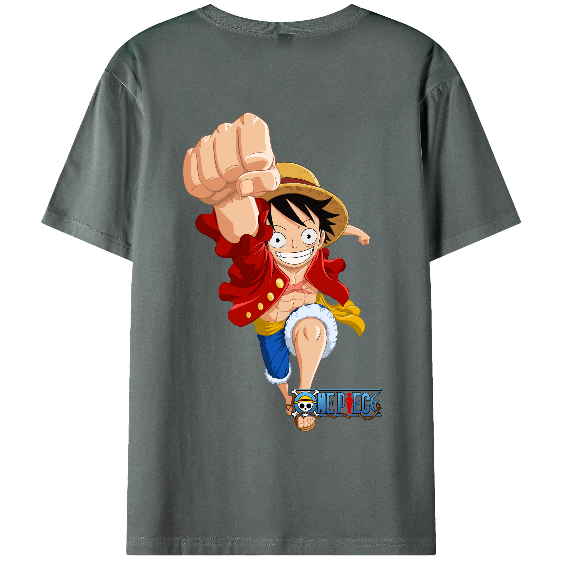 ワンピース モンキー・D・ルフィ ONE PIECE Monkey D. Luffy 綿100％ メンズ半袖Tシャツ（バックプリント） 通気性